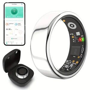 Smart Ring, Health Monitoring Heart, Steps, Calories - Silver Size 8 New